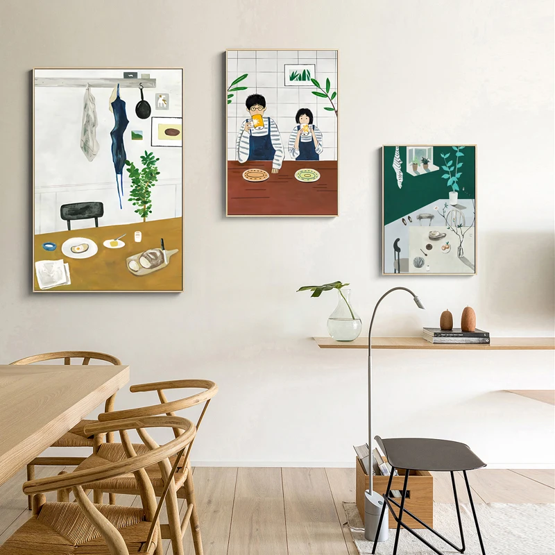 Cute Cartoon Table Element Canvas Print Painting Poster Modern Nordic Style Restaurant kitchen Home Wall Picture Art Decoration