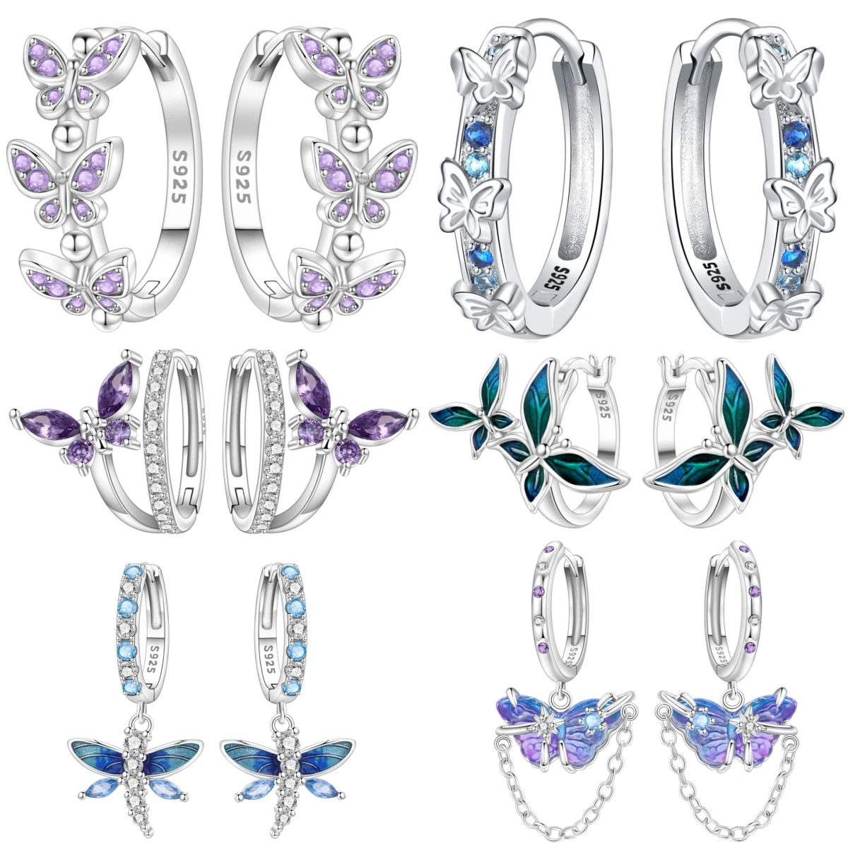 

PANPOKI оригинальные серьги-кольца из стерлингового серебра 925 пробы с фиолетовыми бабочками и насекомыми, женские серьги-кольца, юбилейные украшения, модные подарки