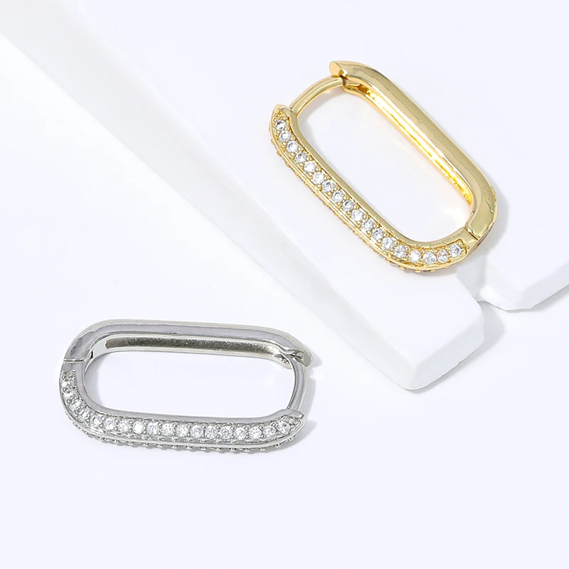 ohrringe damen,ohrringe,Trendige rechteckige Mikro-Zirkonia-Huggie-Ohrringe, 18K vergoldetes Messing, geometrische Creolen, Piercing-Schmuck, Damengeschenk – Detail 20