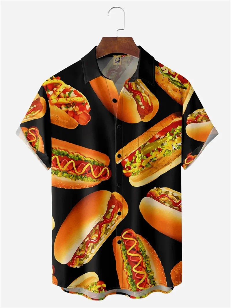 Vintage 3d Print Hot Dog Graphs Hawaiian Shirt For Men And Women Funny Cartoon Hamburger Shirts Fashion Street Kid Beach Tops