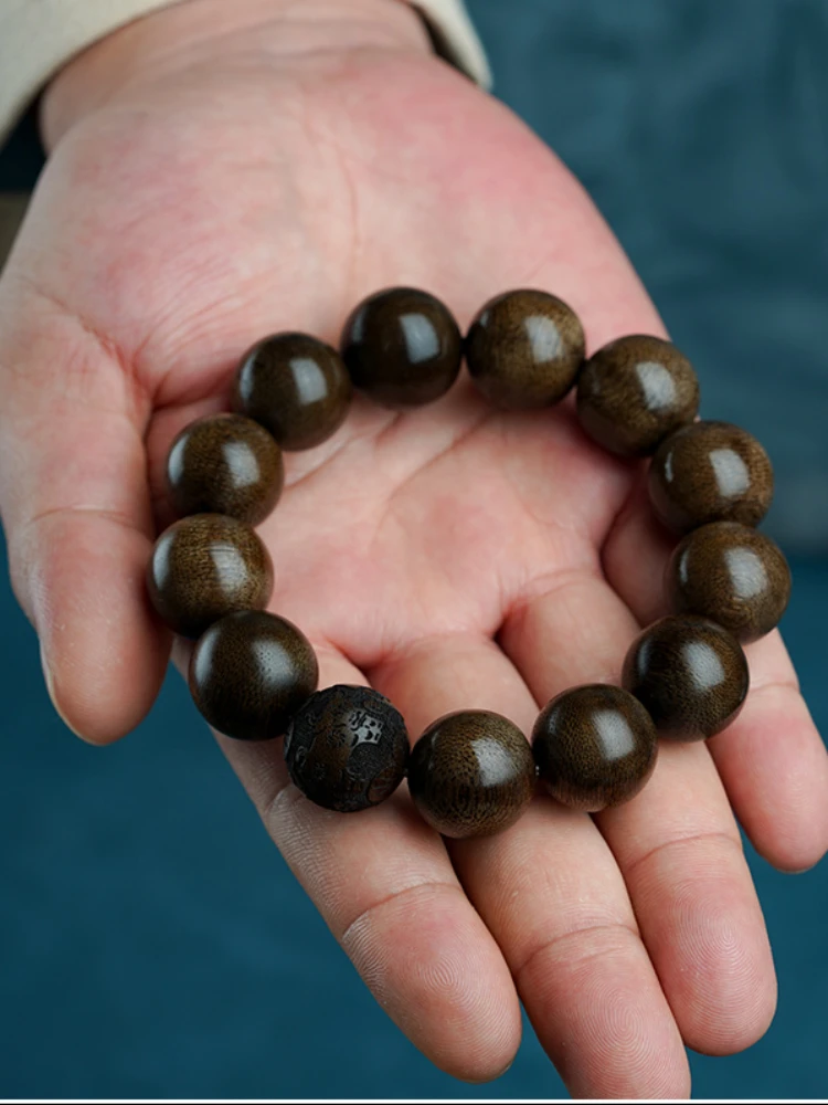 

Bracelet Adult Natural Material Solid Wood Hand-Polished Round Agarwood Beads Single Ring Retro Chinese Couple Accessories 1Pc