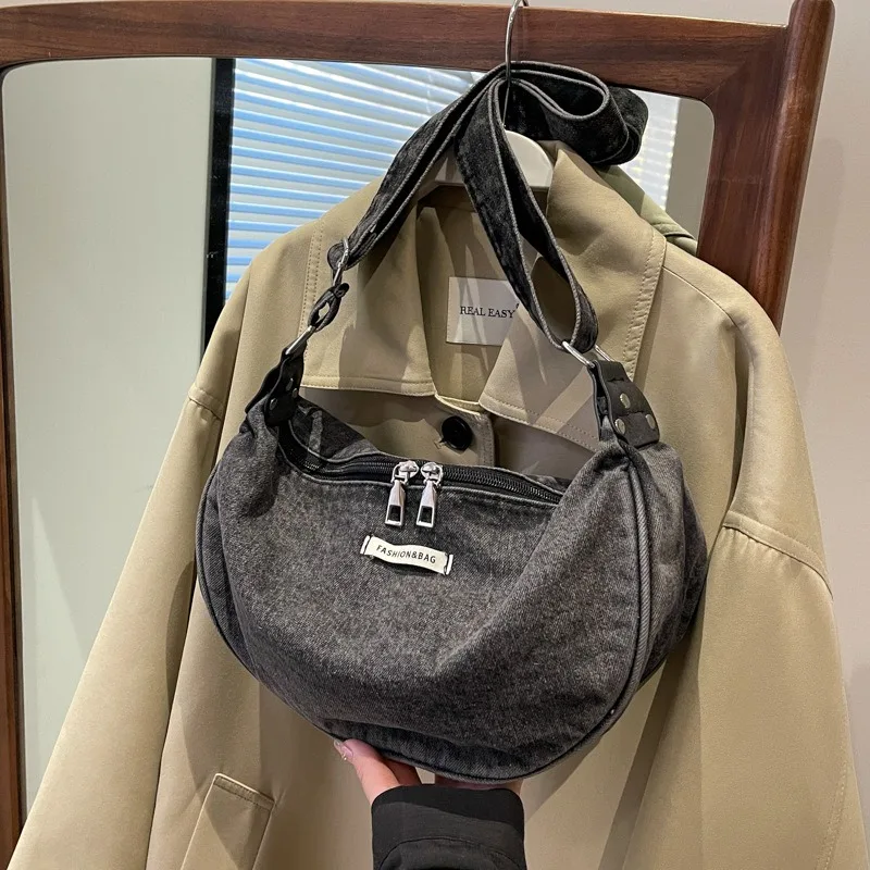 

2025 spring summer new denim shoulder bag women's bag urban simple shoulder crossbody bag dumpling bag wholesale