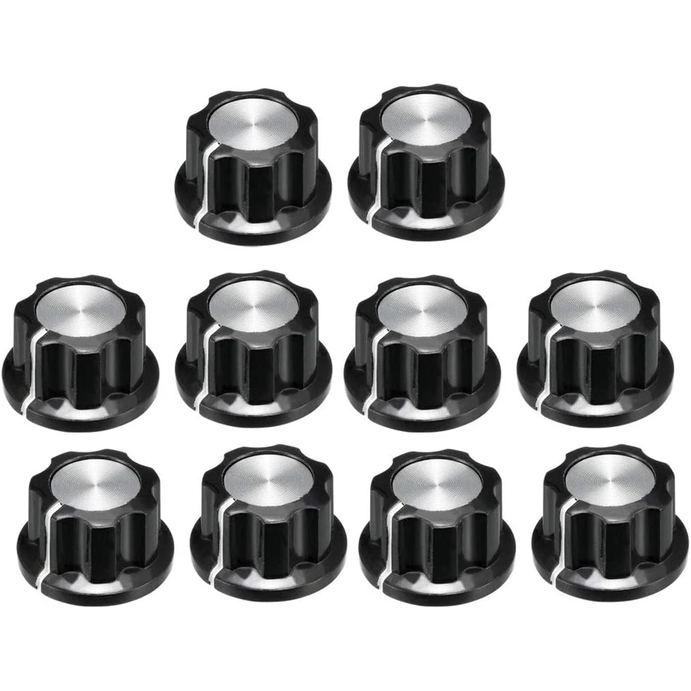 DAIERBUMP 10PCS 19.5x11.5mm Silver Tone Top Potentiometer Volume Control Rotary Knobs for 6.35mm Shaft Guitar Volume Knob