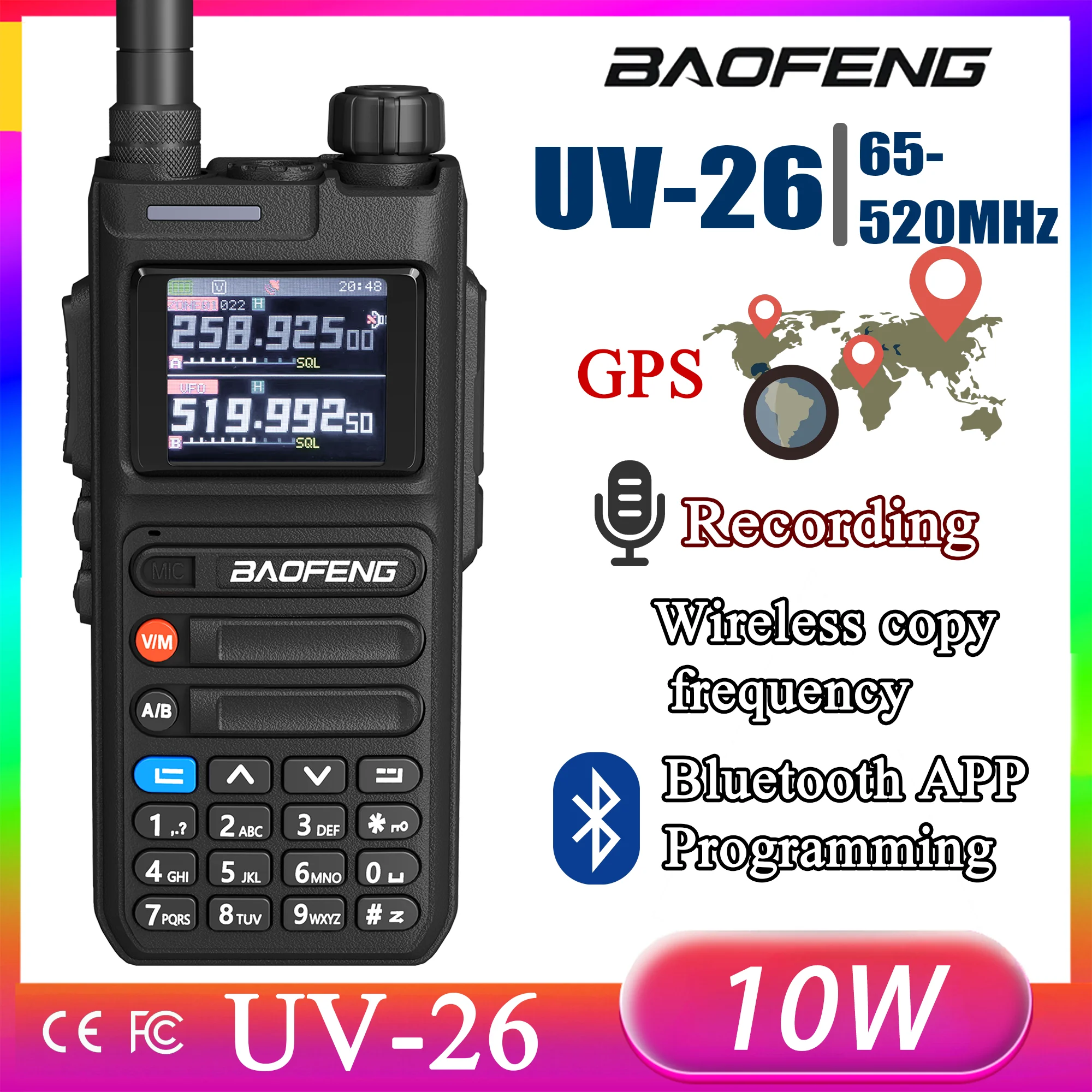 Baofeng UV26 GPS Walkie Talkie Multi Band Phone APP Wireless Programming Recording 10W Type-C AM FM Long Range Ham Two Way Radio