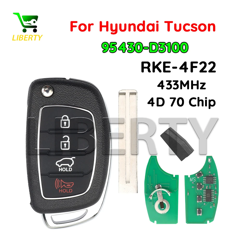 

Flip Key Card RKE-4F22 Fit Hyundai Tucson 2016 2017 2018 2019 2020 Remote Car Fob 433MHz 4D70 Chip 95430-D3100 Uncut TOY40 3 BTS