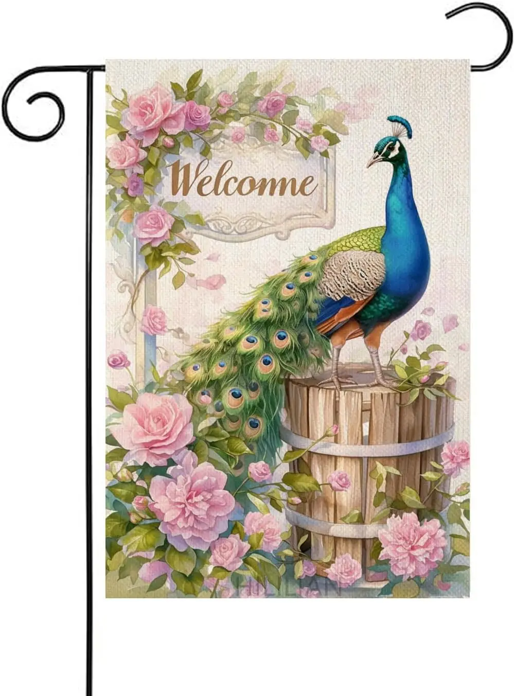 Welcome Spring Peacock-Garden Flag Double Sided 12x18 Inch Yard Flag Festival Polyester Decorative Home Farmhouse Patio Pink yyi