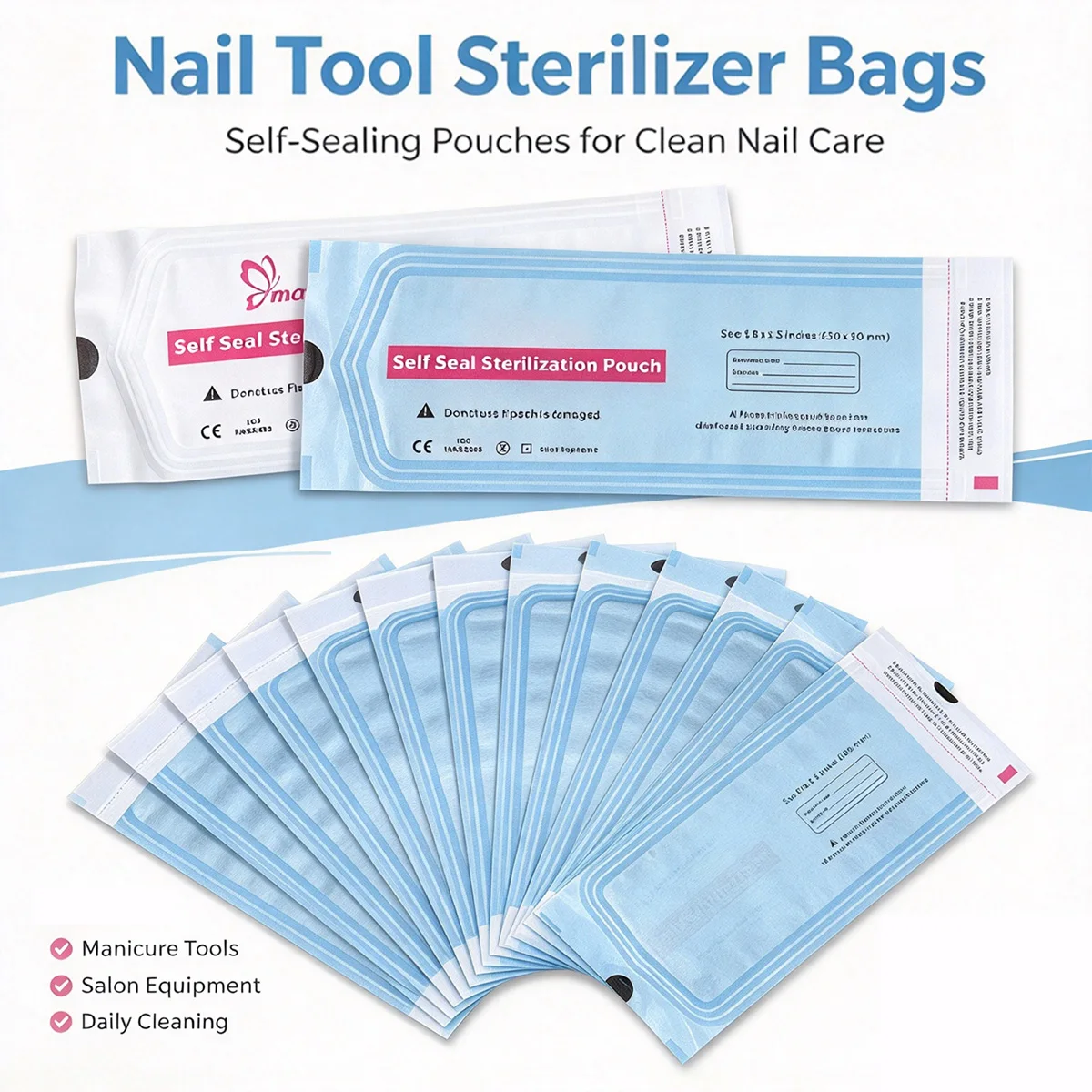 400Pcs Disposable Self-sealing Nail Tools Disinfection Bag-3-7 Days Delivery