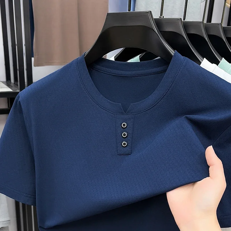 Mens Casual Short Sleeve Henley T Shirt V Notch Neck Tops With Three Buttons Lightweight Breathable Tees For Men Daily Outfits image 6