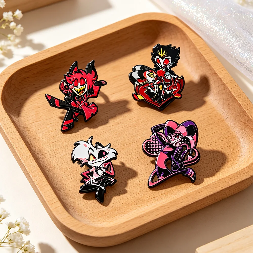 4pcs Cute Anime-Style Cartoon Demon Monster Enamel Pins Metal Lapel Brooch Badge for Backpack Jacket Clothing Decor Gift