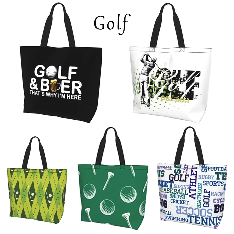 Golf and Beer Tote Bag Sports Golfing Golfer Large Women Casual Shoulder Bag Handbag Reusable Shopping Grocery Bag for Outdoors