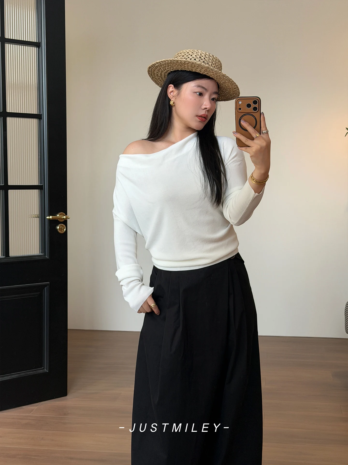 

JUSILEY Cleanfit: Модная женская вязаная рубашка свободного кроя с длинным рукавом и открытыми плечами для осенне-зимнего сезона