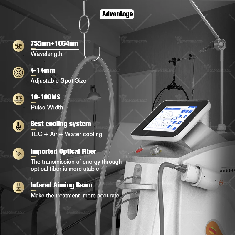 Perfectlaser Alexandrite 755nm Long Pulse Hair Removal Machine Alex 1064 Nd yag  Professional Painless Permanent Pigment Lesions