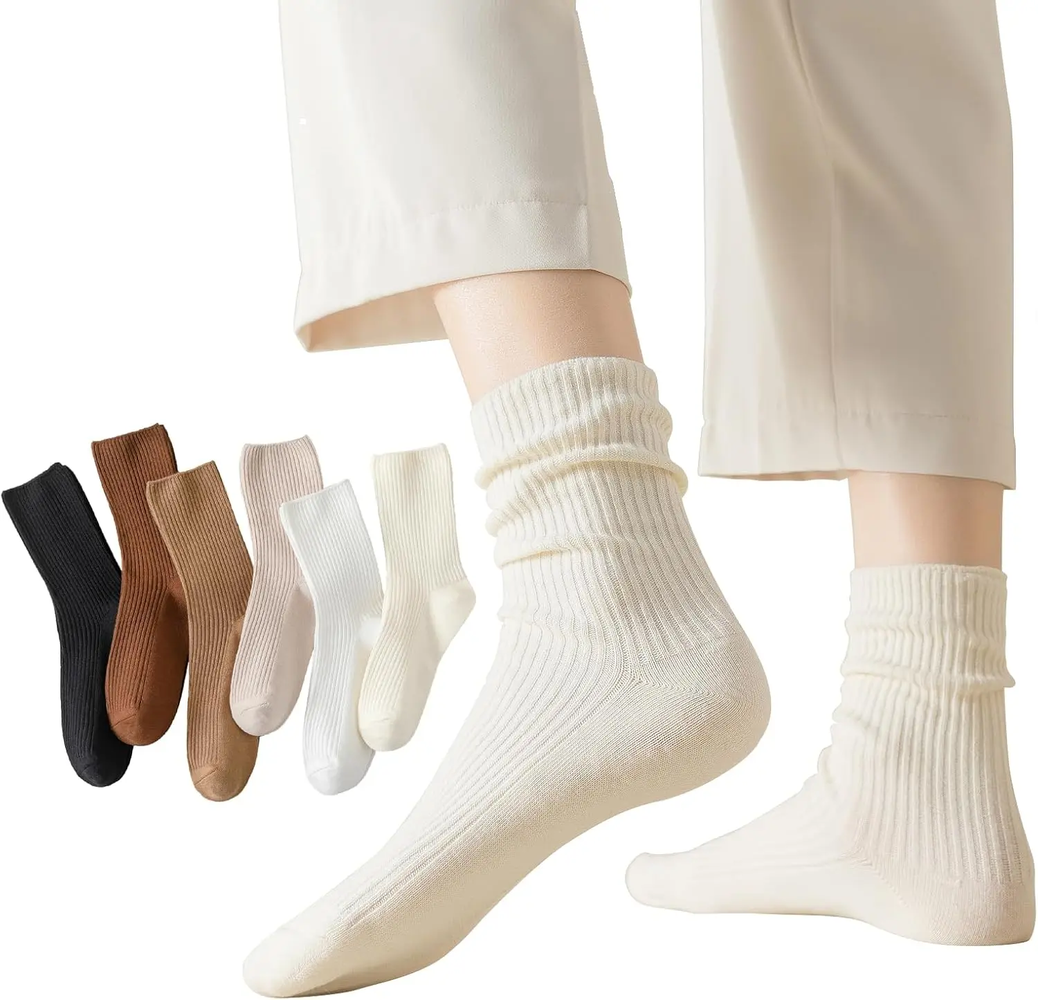 

Flydo 6 Pack Women's Crew Socks - Cotton, Cute Casual Athletic Soft Aesthetic