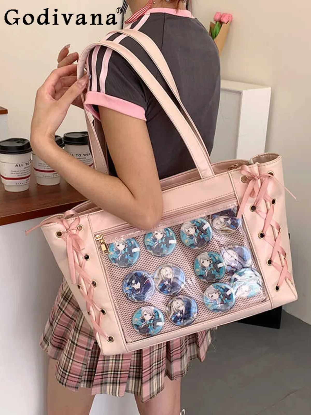 Sweet Cute Large Capacity Transparent Itabag Women Handbags Japanese Casual Crossbody Bags Tote Bags