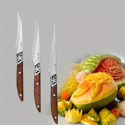 3pcs Stainless Steel Carving Knife, Chef Food Carving Knife Set, Restaurant Professional Fruit And Vegetable Platter Carving Too