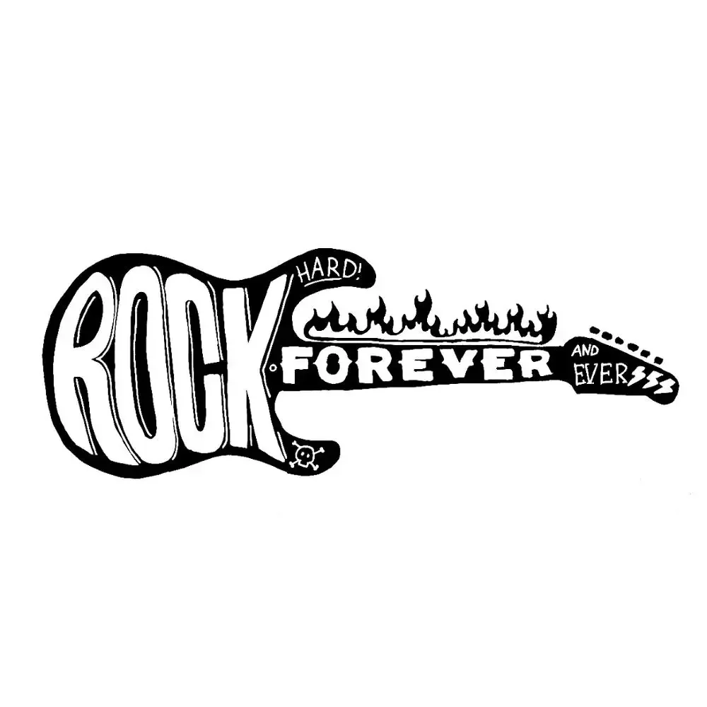 New Design Super Cool Music Rock Forever Guitar Fire Vinly Creative Sticker Sticker Scratch Waterproof Car Sticker, 25cm