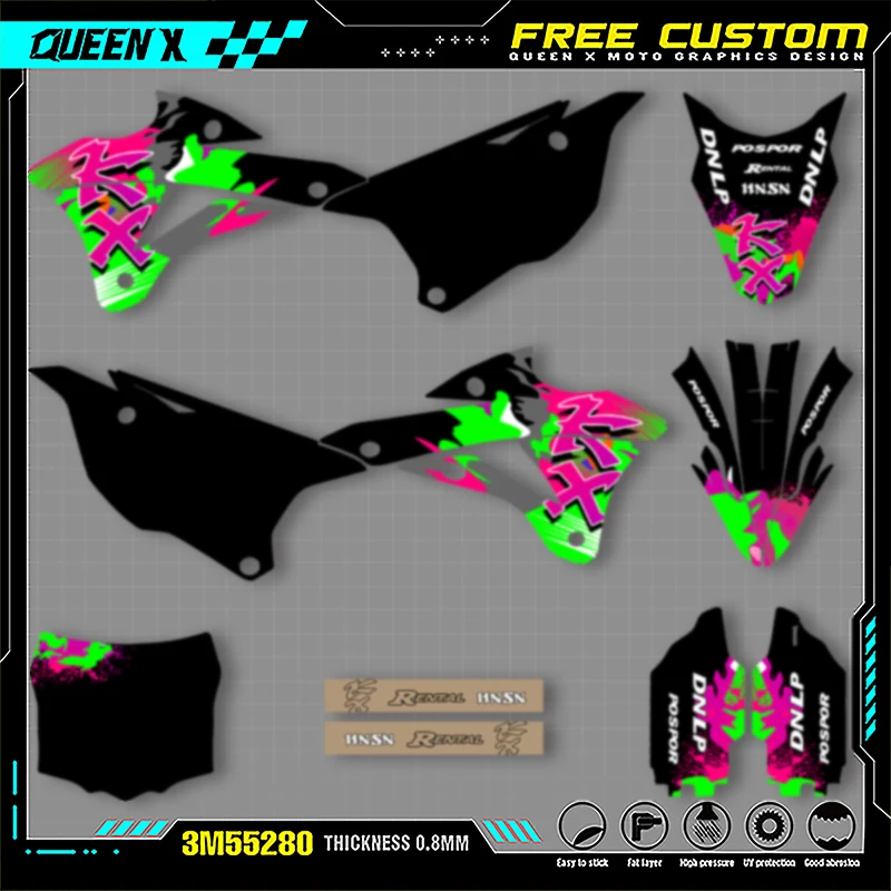 

Queen X MOTOR Custom Team Motorcycle Graphics Background Decal Stickers Kits For KAWASAKI KX85 100 2014-2021 009