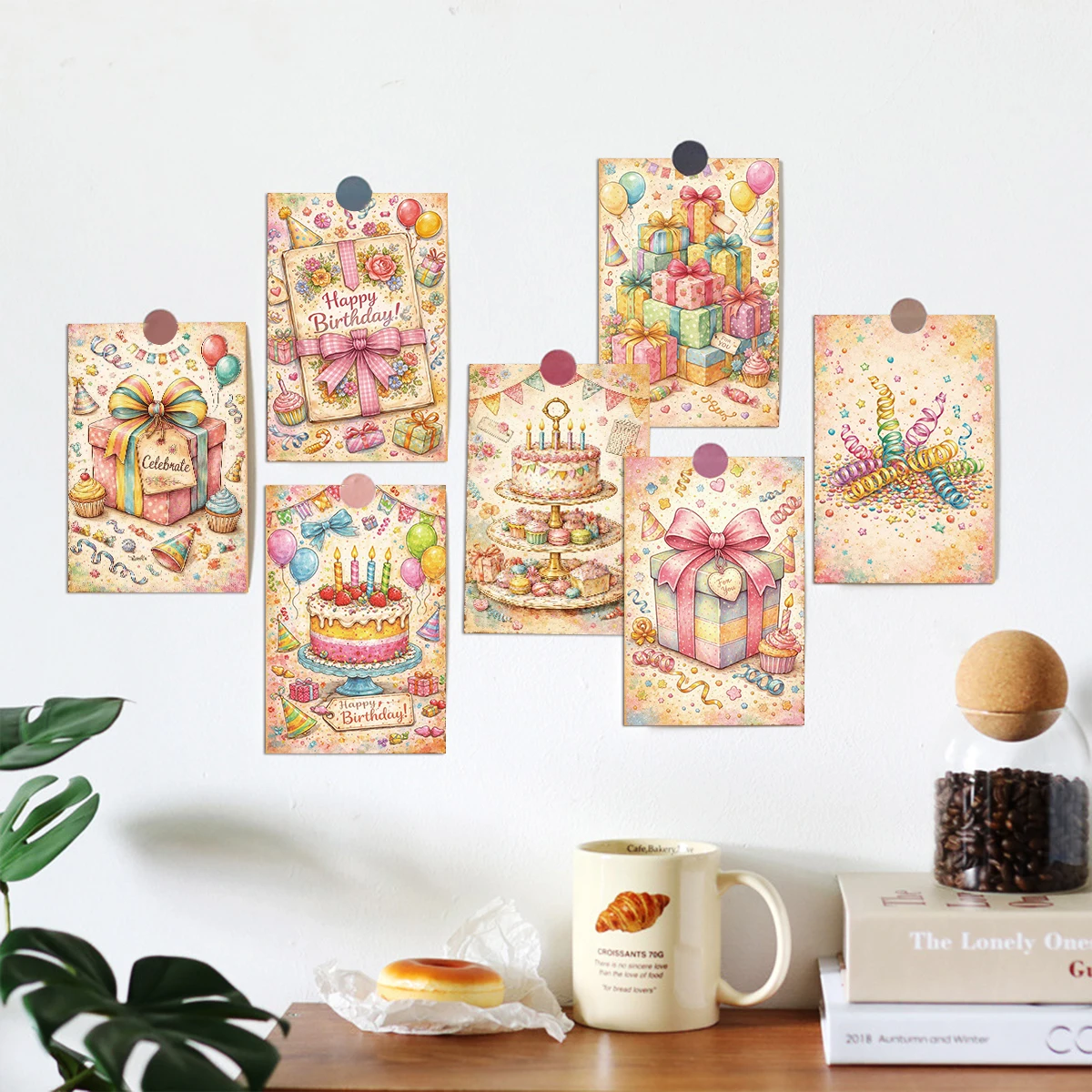 20 Stück Vintage-Geburtstagspostkarten mit Aufklebern, „Happy Birthday“-Grüße, für Geburtstagsparty-Dekoration, Geschenkkartenherstellung, Einladungen – Detail 2