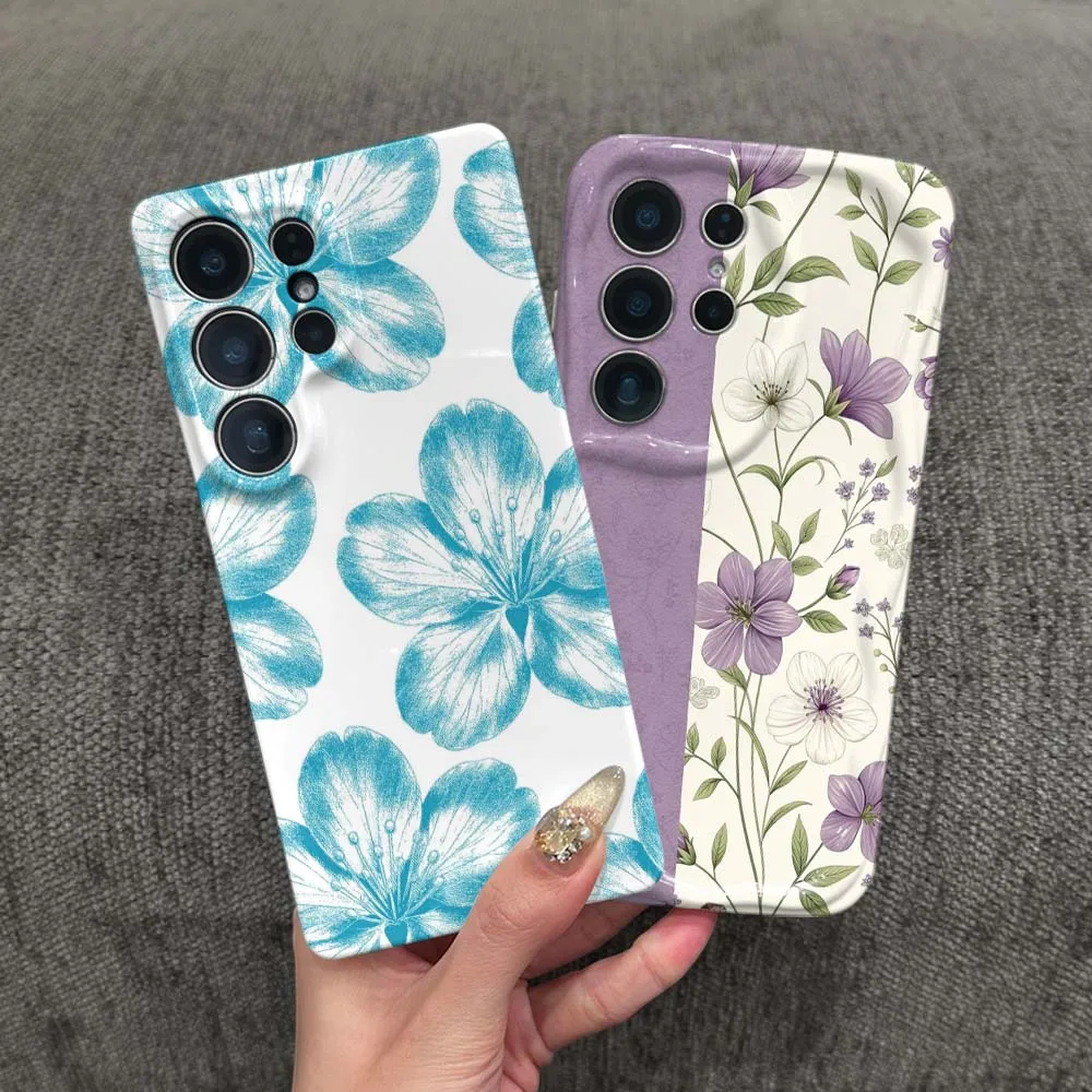 Beautiful Purple Floral Phone Case For Samsung Galaxy S26 S25 S24 S23 Ultra FE Plus Feilini Hard Case Wave Oil Soft Case