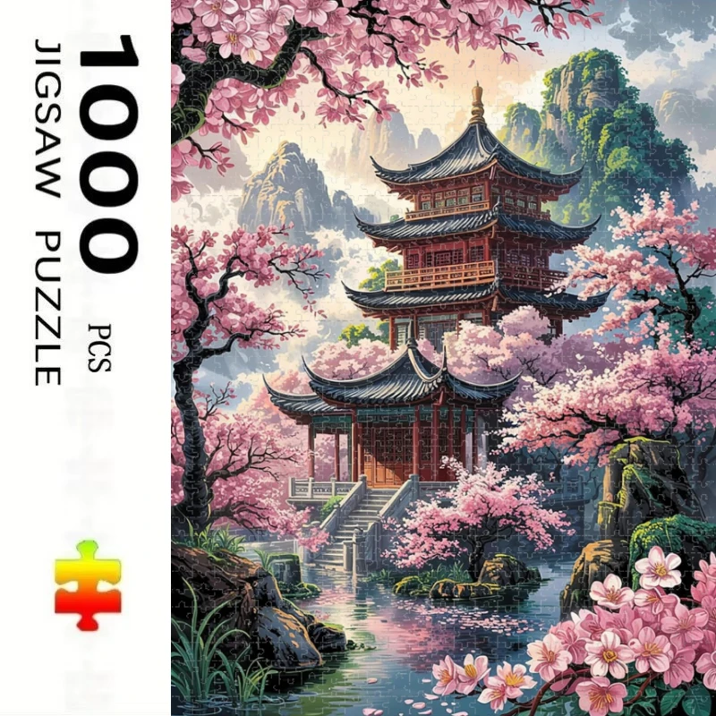 Large Size Jigsaw Puzzle 500/1000 Pcs Cherry Blossom Mountain River Landscape Jigsaw Puzzles for Adults Stress Relief Toys Gift