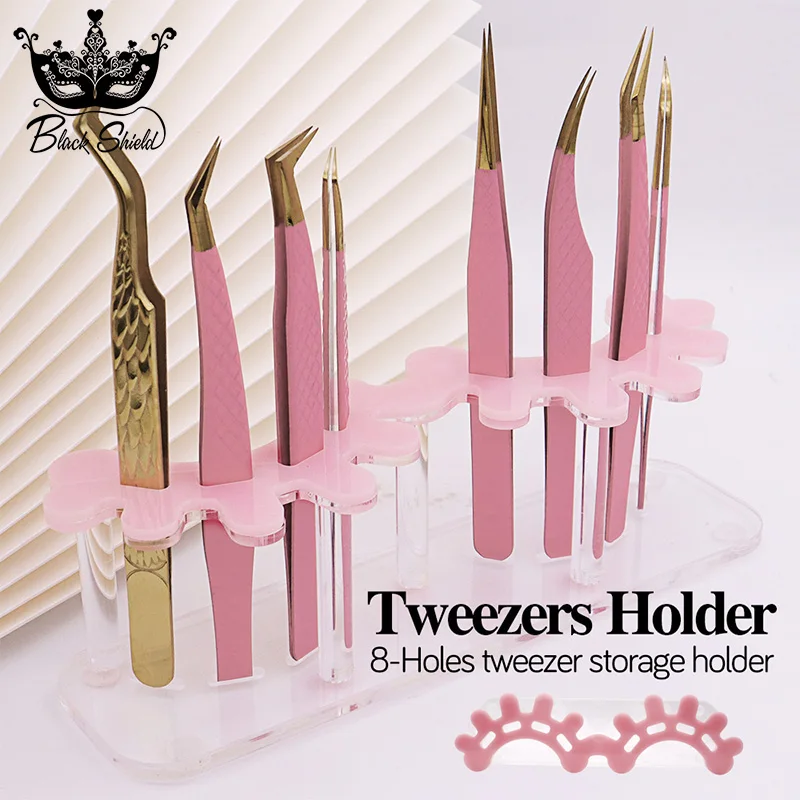 Pink Eyelash Tweezers Storage Holder Stand 8 Holes Convenient Tweezers Stand Shelf Hold Eyelash Extension Tattoo Makeup Tool