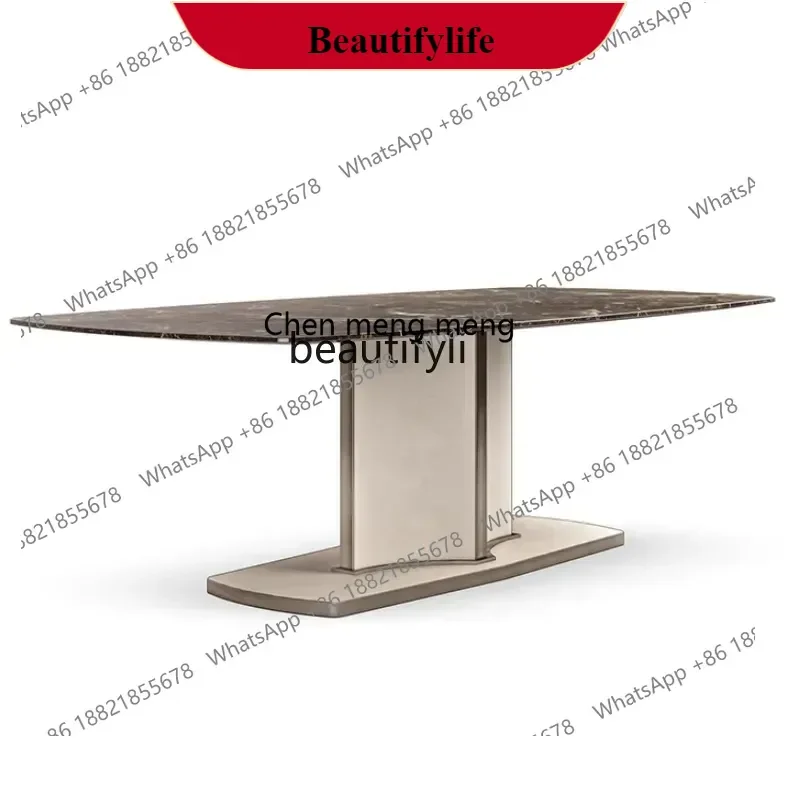 

G153 Italian Minimalist Natural Coffee Net Marble Dining-Table 6 People Dining Table Fashion Style Small Apartment Dining Table