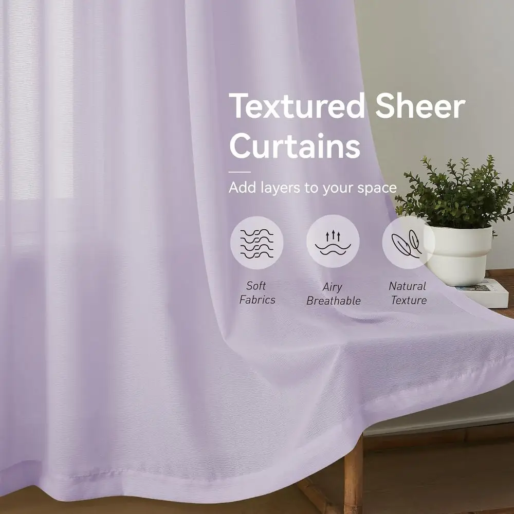 96 lawendowych zasłon woalowych z plisami, do drzwi przesuwnych, zestaw 2 paneli z haczykami