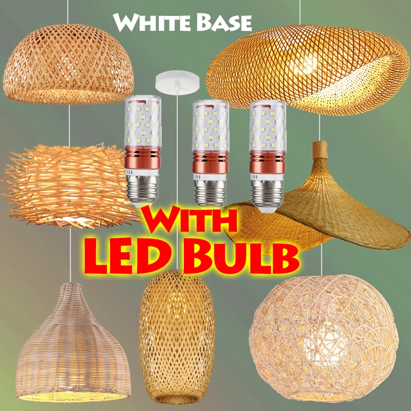 

LED Bulb Bamboo Wood Pendant Light Rustic Rattan Wicker Hanglamp Ceiling Hand Craft Lustre Chandelier Home Living Bed Room Decor