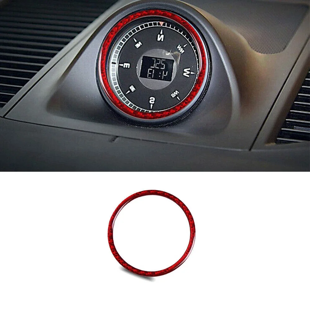 Car Styling Interior Accessories For Porsche Macan 2014 2015 2016 2017  Red Carbon Fiber Car Console Clock Ring Cover Trim