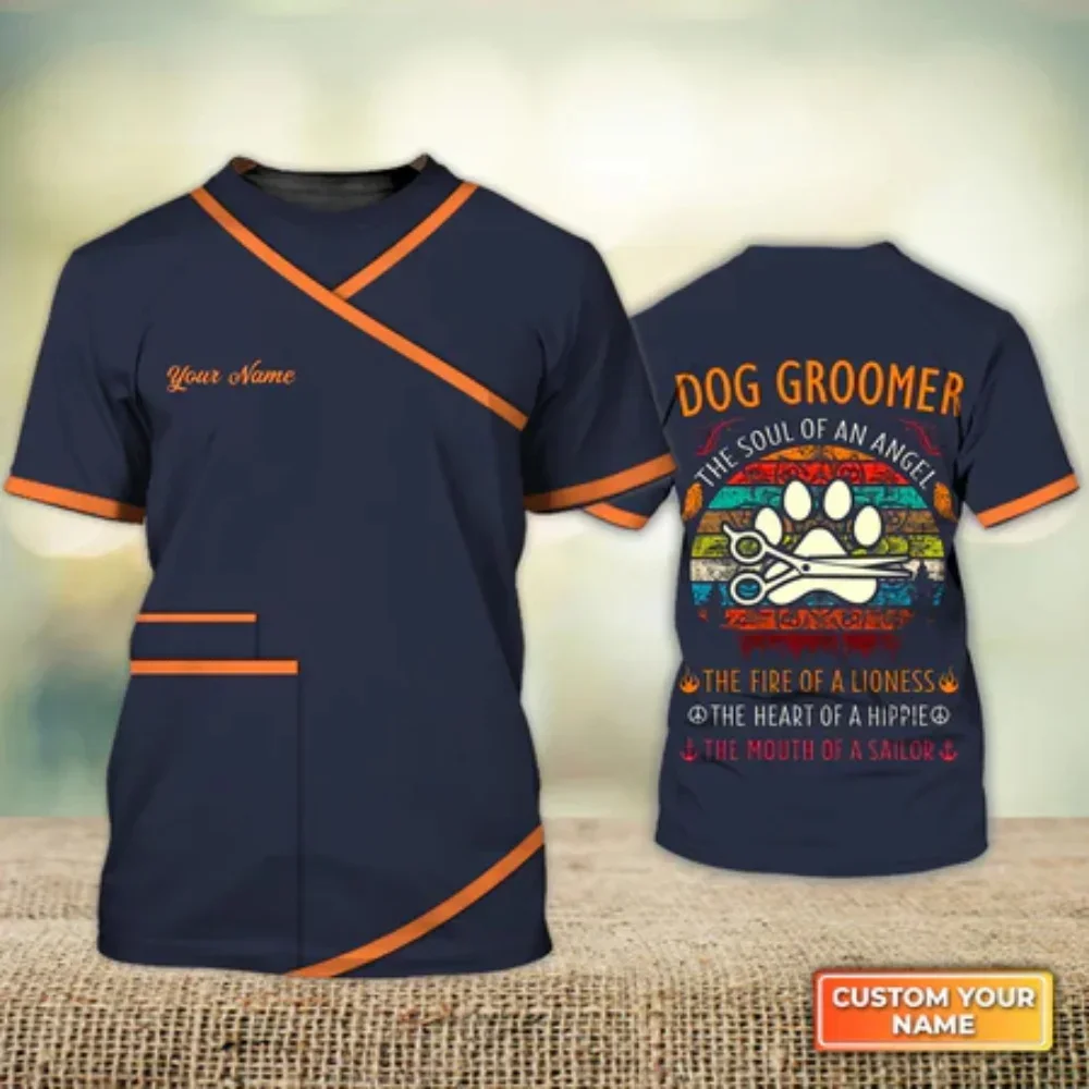 Haustier Hund Groomer Cosplay Spaß gedruckt T-Shirt lässig Street Hip Hop Mode Rundhals ausschnitt kurz ärmel ige Herren und Damen T-Shirt Tops