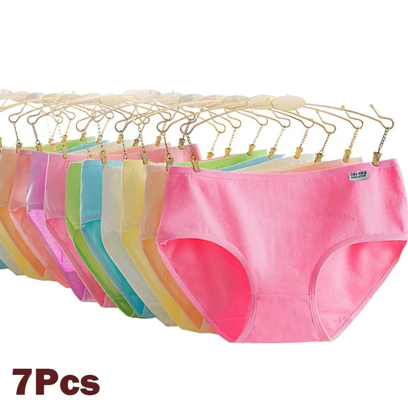 Baumwolle Höschen für Frauen Unterwäsche Plus Größe Kurze Mädchen Sexy Dessous Einfarbig Höschen Weibliche Nahtlose Unterhose Damen 7Pcs