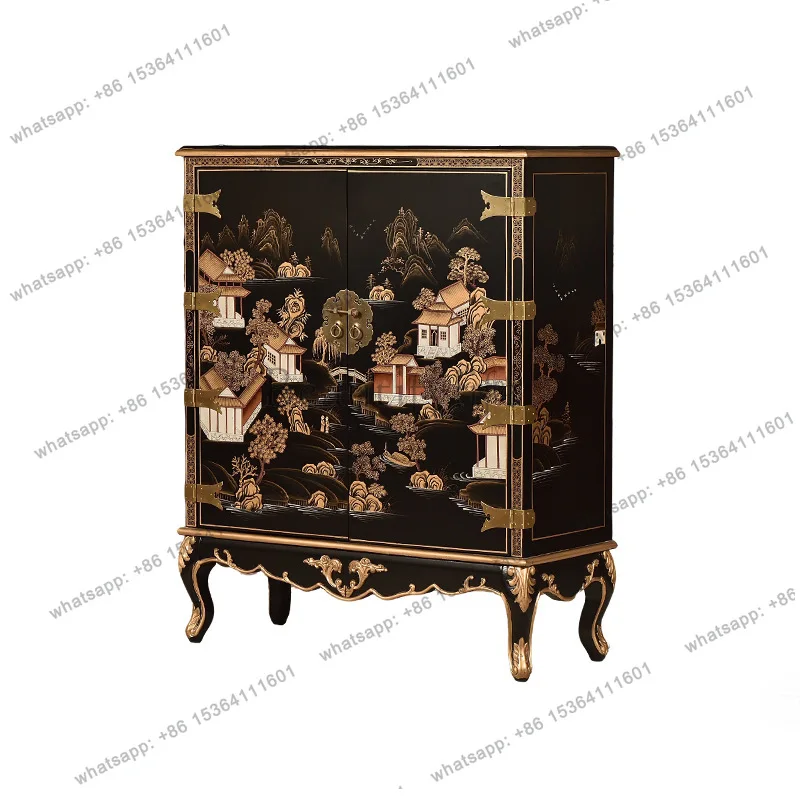 

New Chinese style antique solid wood Xizang painted entrance cabinet classical storage retro hand-painted dining side cabinet