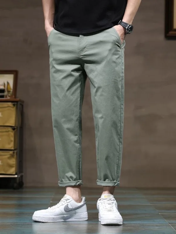 

Summer Casual Pure Cotton Thin Straight Leg Pants Elastic Waist Nine Points Korean Sle Men's Nine Points Khaki Color Breath...