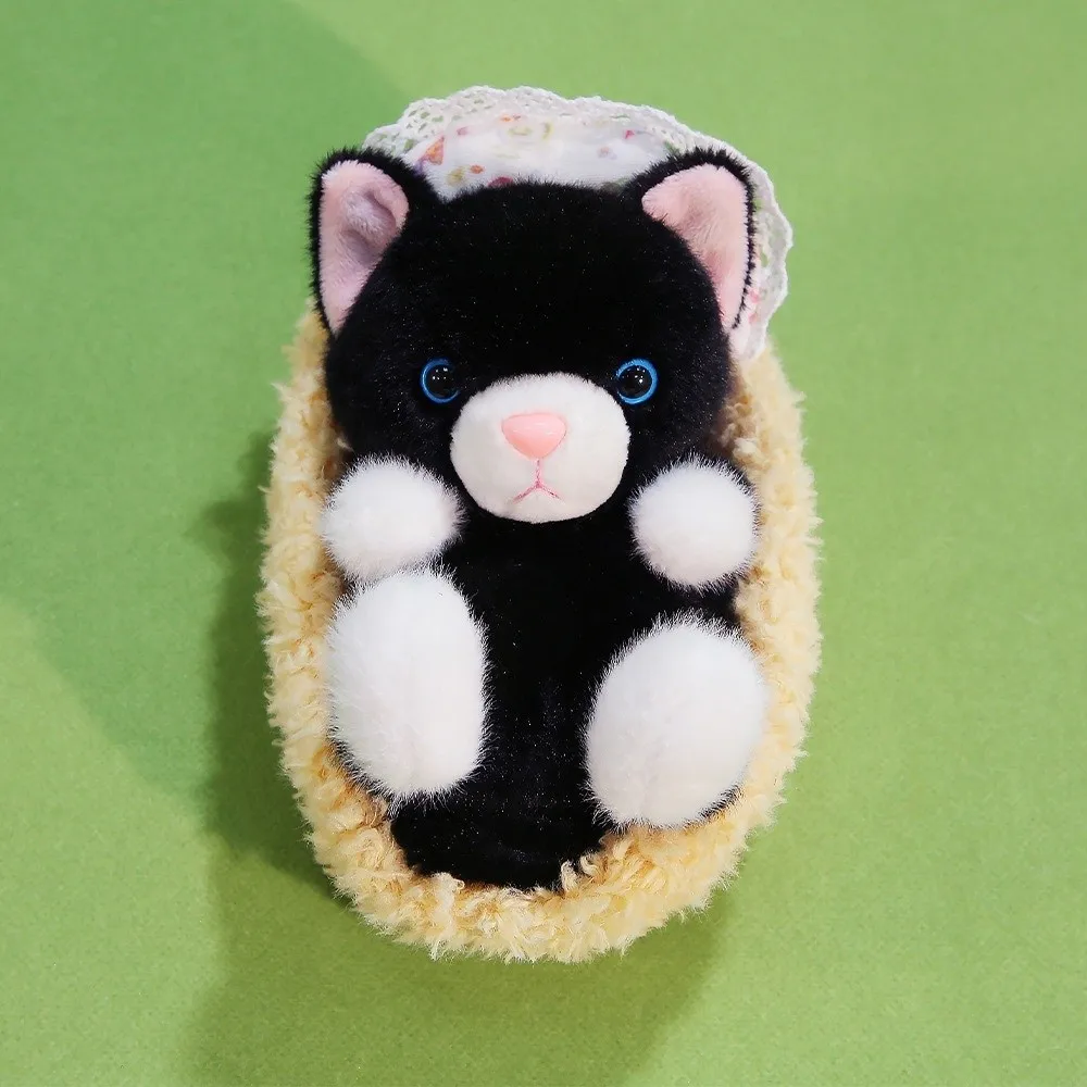 Simpatico cesto per dormire Gatto nero Animali di peluche Kawaii Gatto peloso Comfort Regali da tavolo per gatti