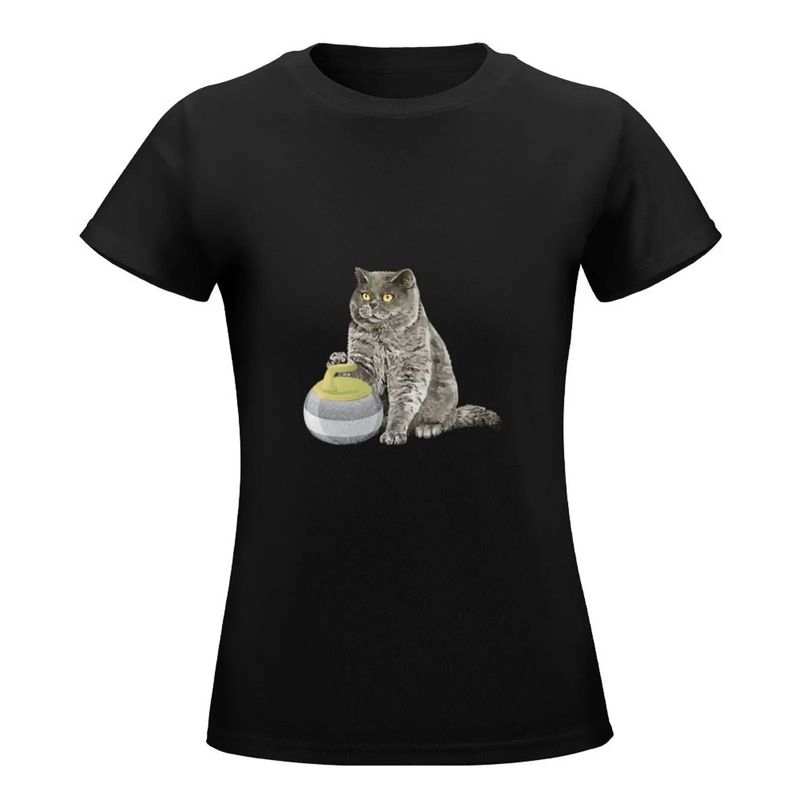 curling cat ice sports cat and curling lover T-Shirt sweat new edition funnys Aesthetic clothing t shirt dress Women