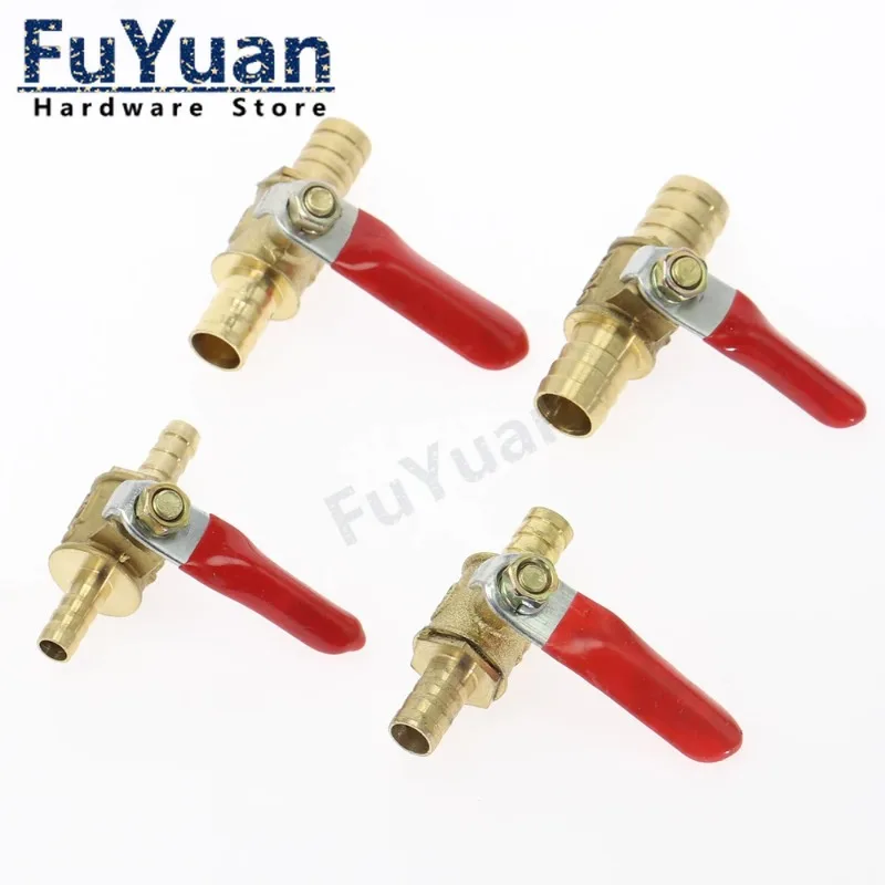 1pcs Red Handle Inline Shutoff Ball Valve, Hose Barb, Brass Pipe Fittings for Water, Oil, Air, Gas, Fuel Line, 6mm-12mm