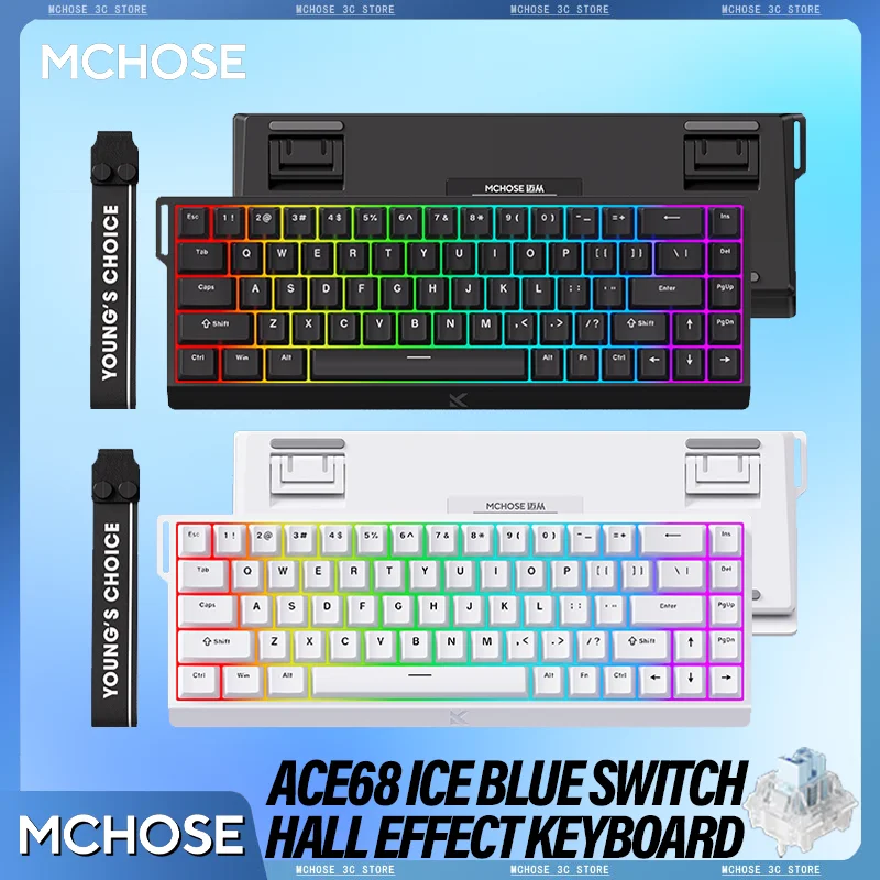 

MCHOSE ACE68 Pro Игровая клавиатура E-Sport Версия Driver HUB Поддержка 0,01 мм RT Accrucy DKS MT Индивидуальный магнитный переключатель Blue Ice