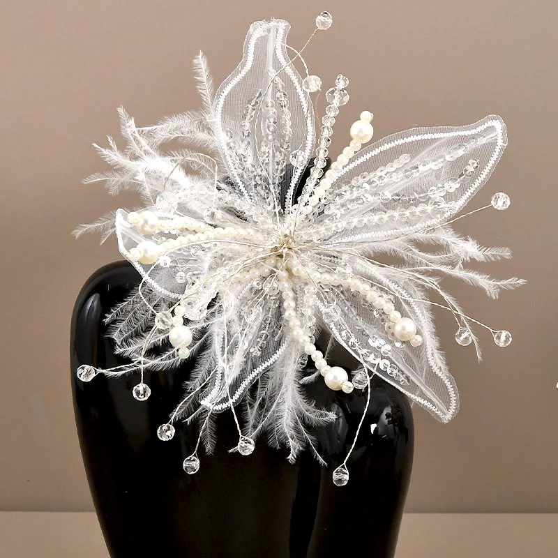 Vintage Fascinator Lace Flower Duckbill Clip Dance Show White Floral Mesh Flower Hairpin Bridal Wedding Veil Headwear Girl/Women