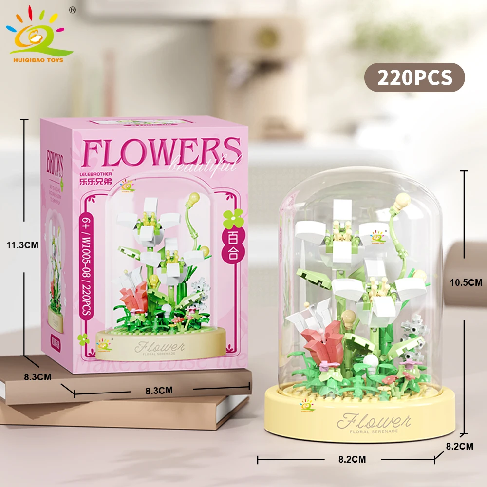 HUIQIBAO MOC Bloemendisplay Box Micro Bouwsteen MOC Mini Bloem Mini Diamant Model Baksteen Speelgoed voor Kinderen Bureau Decoratie