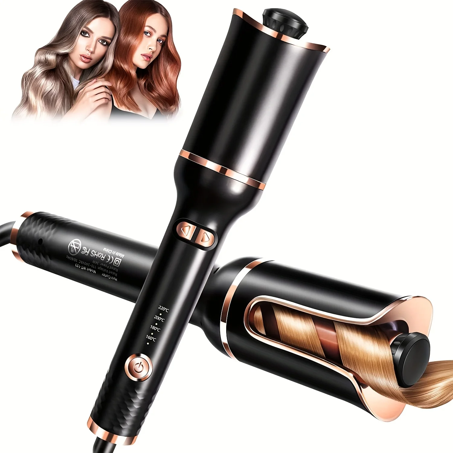 

"Effortless Hair Styling Automatic Curler with 1"" Ceramic Ionic Barrel, 4 Temps, 3 Timer Settings, Dual Voltage (110-130V) –