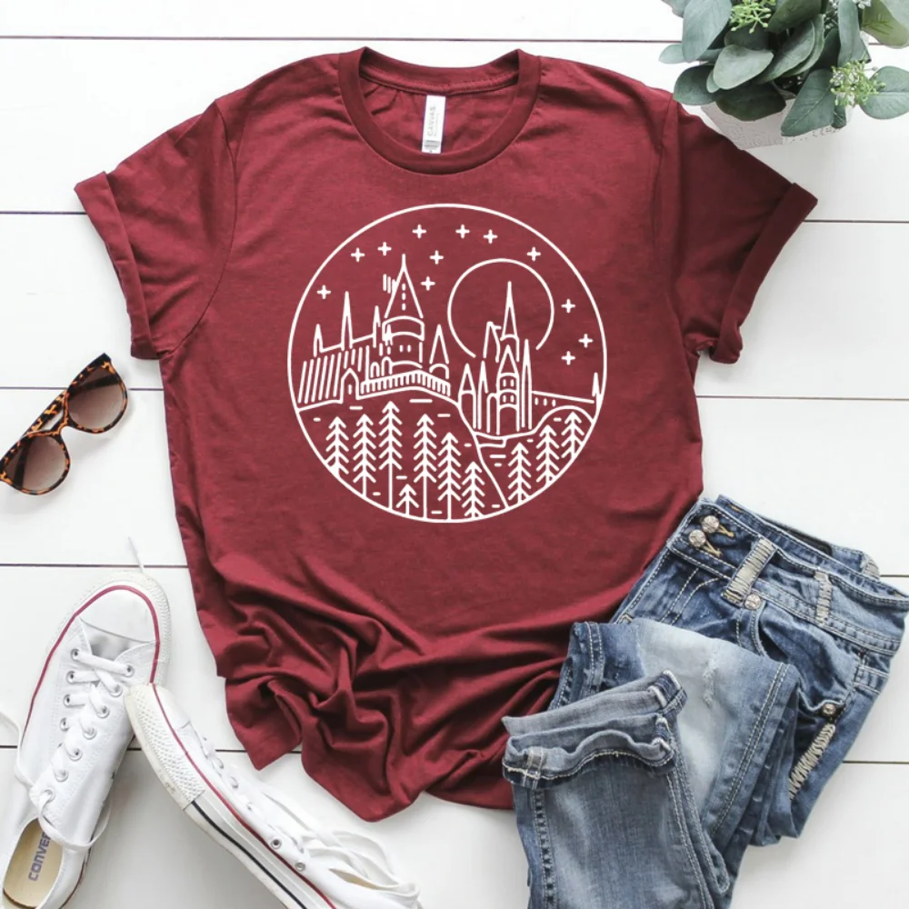 2023 Magic School Castle T-shirt HogWart Is My Home Wizard Shirt HP Movie Inspired Tee Unsex Short Sleeve Tees Cute Fans Tops