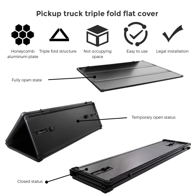 

Factory Hard Tri-Fold Tonneau Cover for NP300 Pickup Truck-Aluminum Alloy Manual Roller Lid with Weatherproof Features