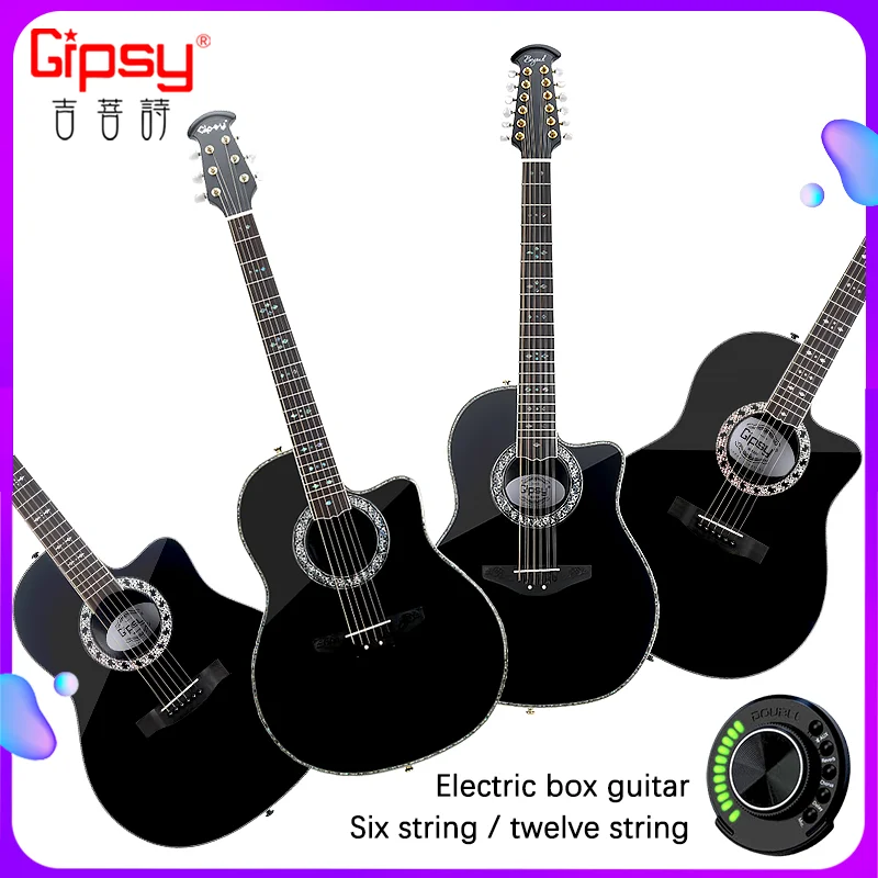 Ovation Model Black 1869 Folk-Massivholzgitarre Twelve Strings 39 40 41 Zoll Kohlefaser-Elektrokasten Glänzende Farbe