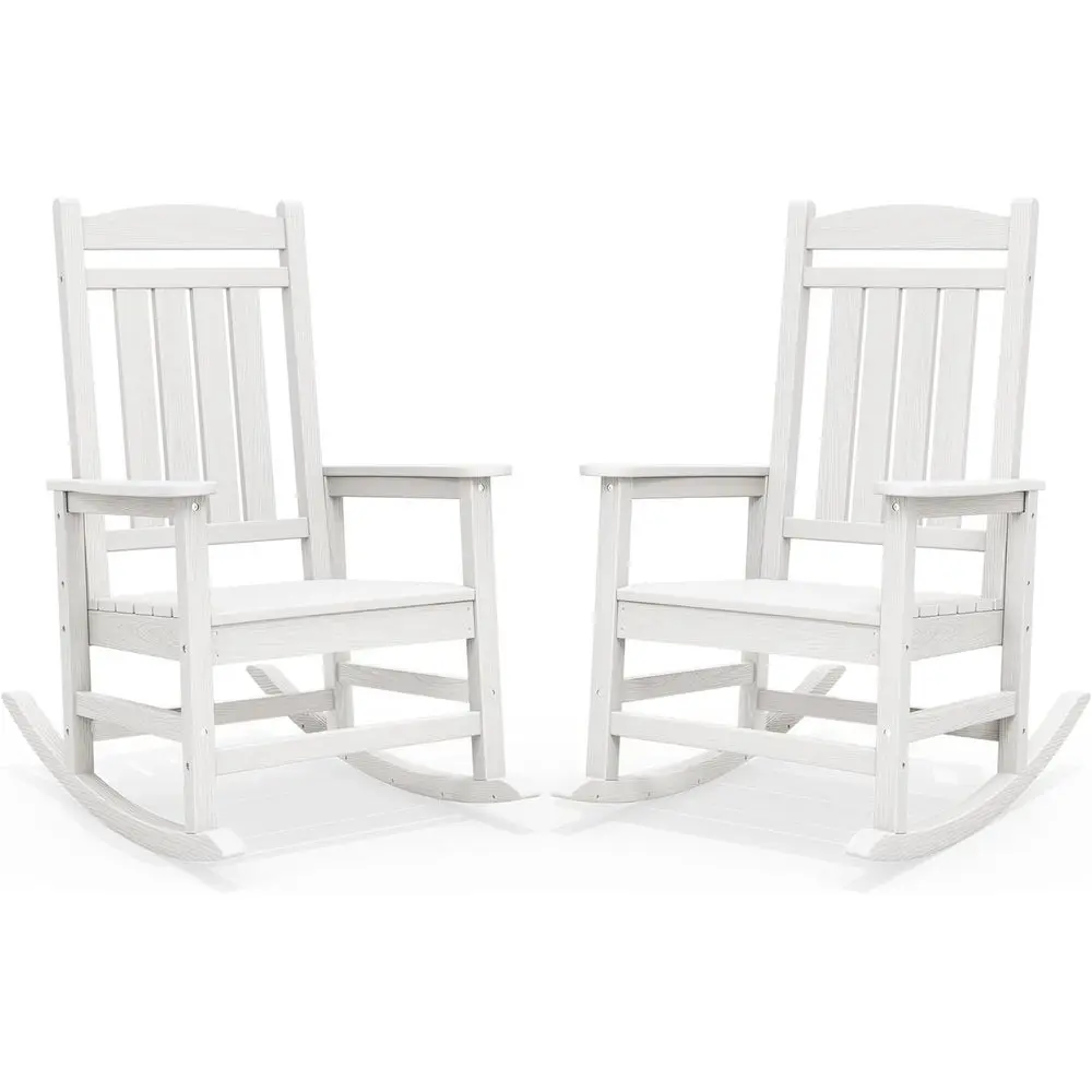 Outdoor Rocking Chair Set o 2, Patio Rocking Chair, White | HDPE All-Weather Oversized Outdoor Rocking Chair or Adults, Porch Ro