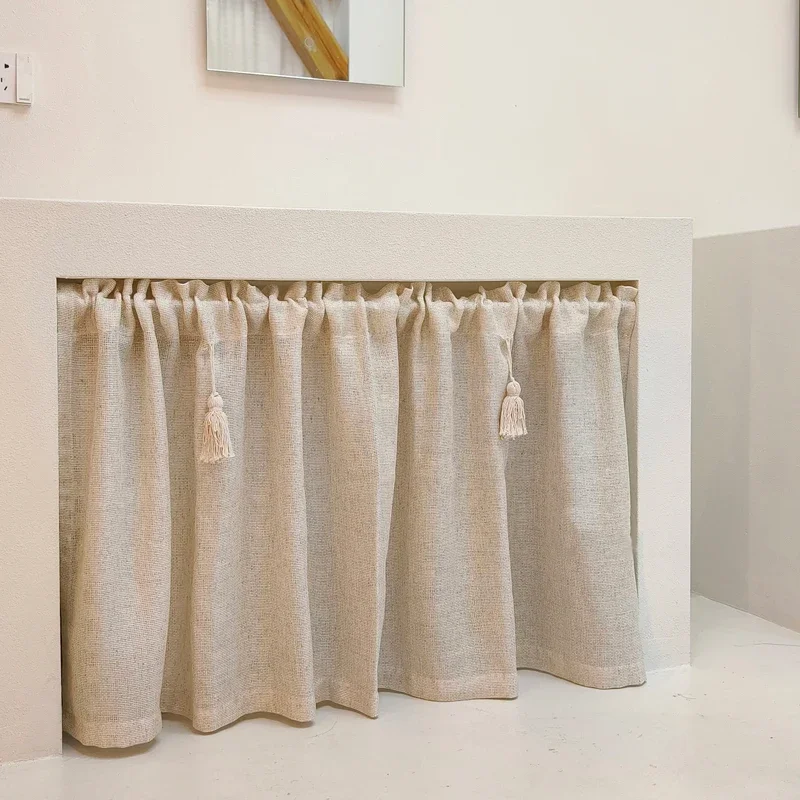 Short Curtains Cotton Linen Farmhouse Ready Made Window Valance Rod Pocket Cabinet Dustproof Curtain for Cafe Kitchen Home Decor