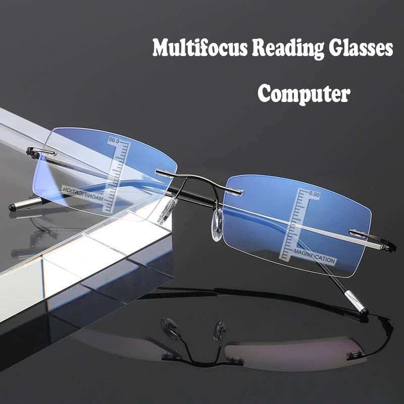 2025 Ultraleichte, randlose, multifokale Titan-Lesebrille für Herren und Damen, Presbyopie-Brille, hochauflösende Brillen +1,0 bis +3,5