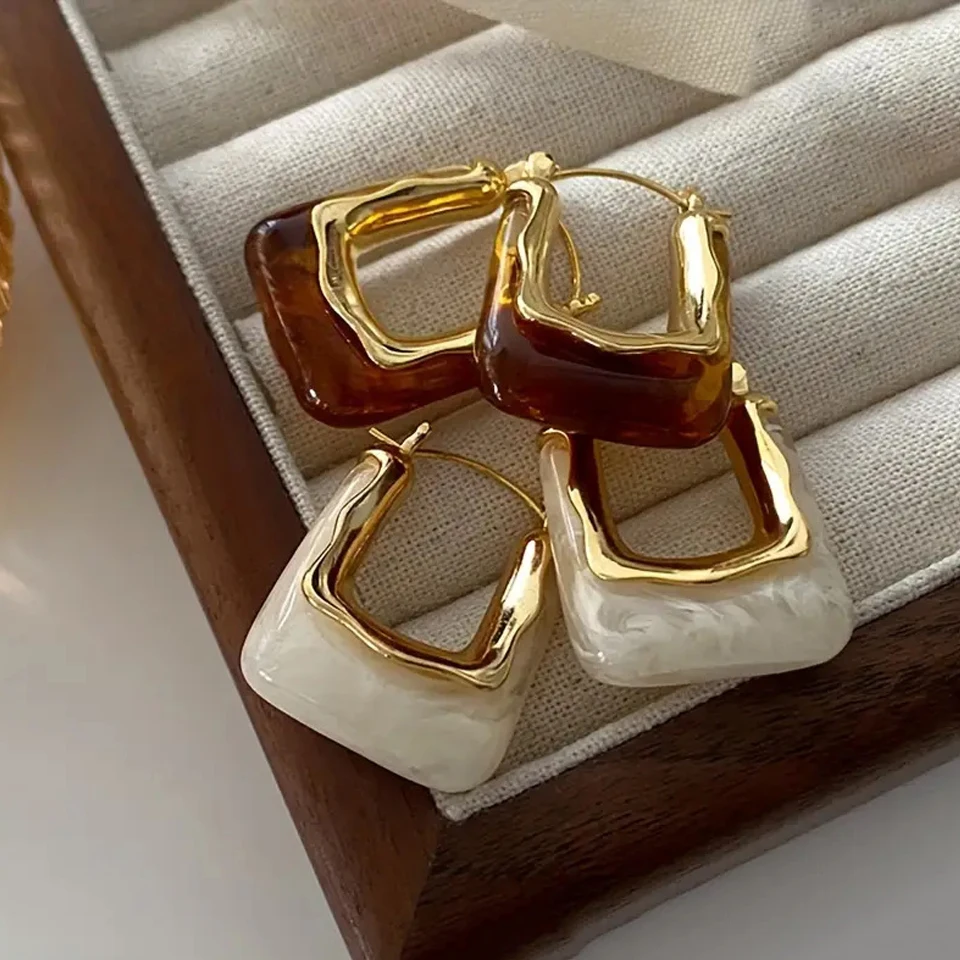 Yupsk Vintage U-Shaped Hoop Earrings for Women French Fashion Finish & Resin Drop Earring Party Daily Jewelry Wholesale