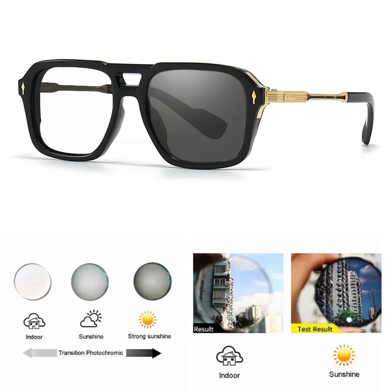 Square Pilot Photochromic Reading Glasses Men Metal Legs Presbyopic Optical Glasses Trend Discolored Glasses Customized Diopter