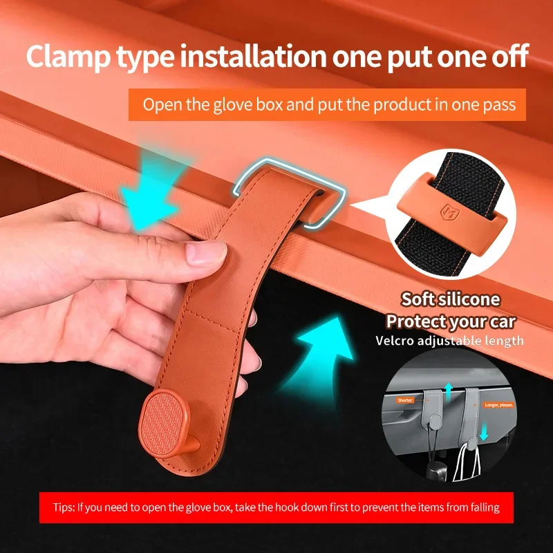 New Car Glove Box Hook Adjustable Car Passenger Storage Hanger 20KG Heavy‑Load Leather Suede Auto Glovebox Hanger Car Storage