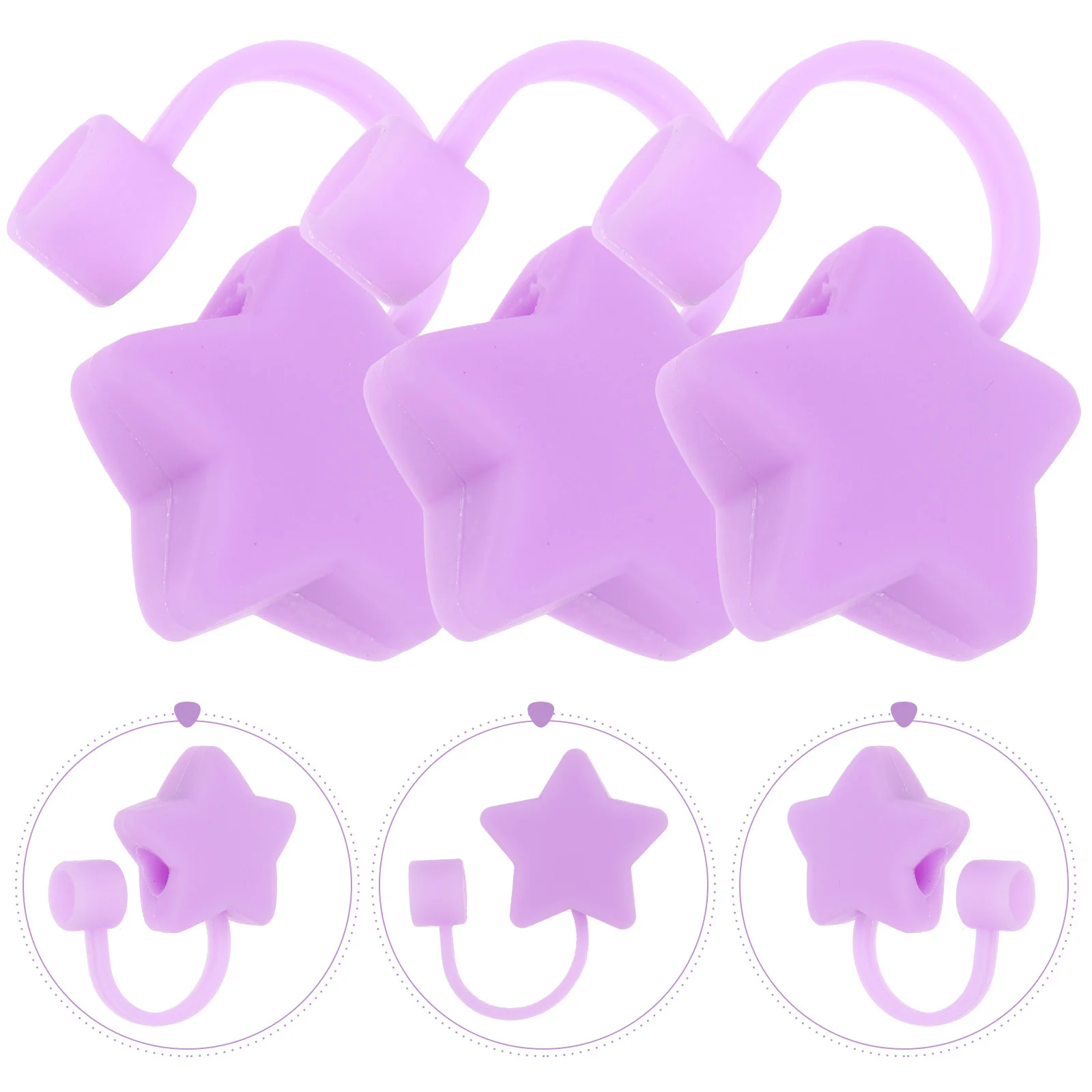 

3pcs Silicone Straw Covers Cap Reusable Drinking Straw Tips Protective Covers For Travel Party Office Use Cartoon Design Smooth